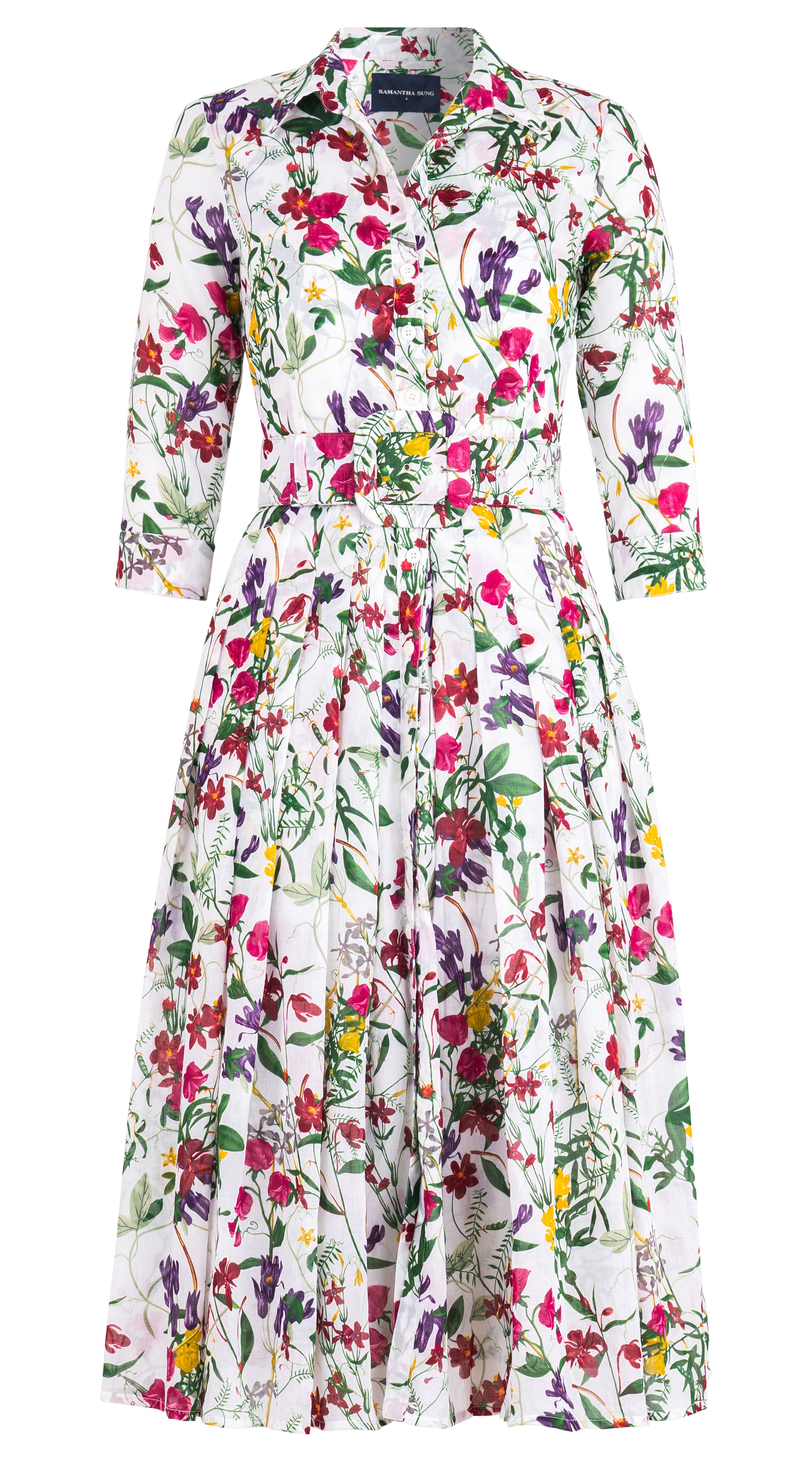 Audrey Dress #4 Shirt Collar 3/4 Sleeve Midi Length Wool (Liberty Velvet Bright) - Petrol Blue
