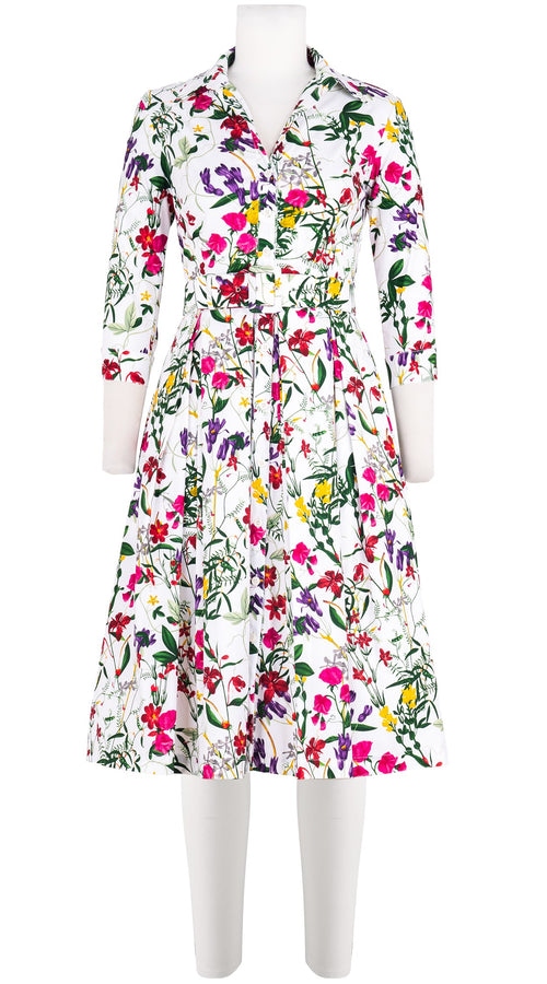 Audrey Dress #7 Shirt Collar 3/4 Sleeve Long Length Cotton Stretch (Fairy Tail Flower)