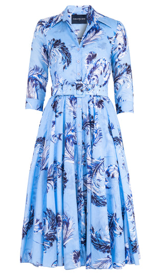 Aster Dress Shirt Collar 3/4 Sleeve Midi Length Cotton Musola (Feather Lightness Pastel)