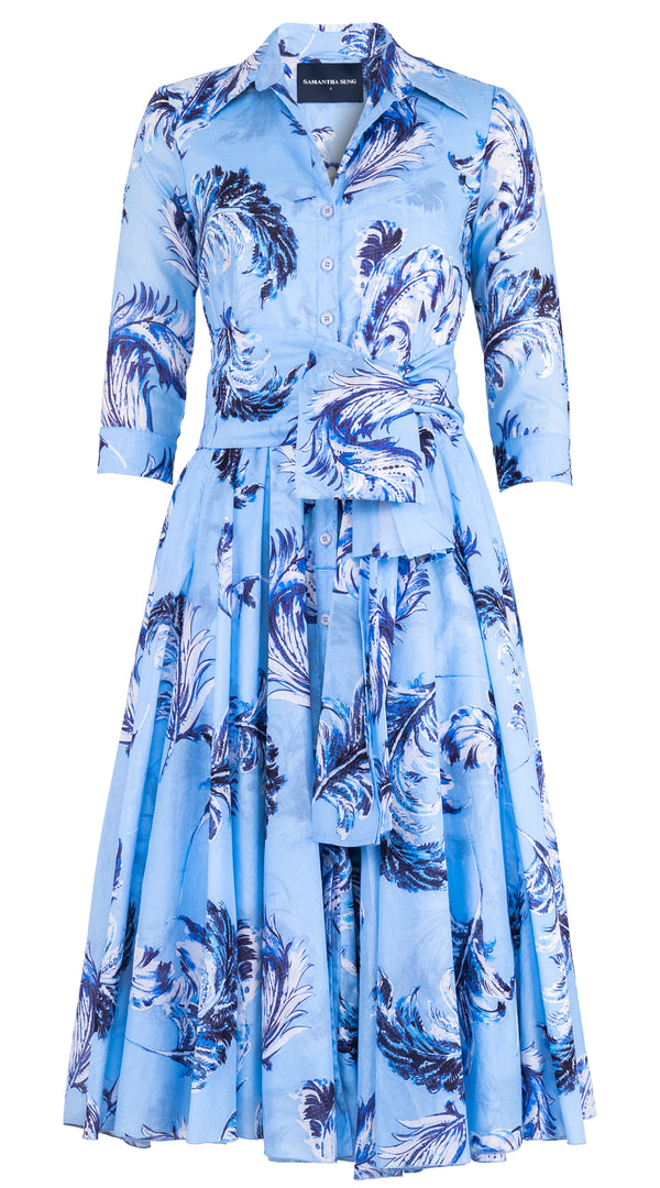 Aster Dress Shirt Collar 3/4 Sleeve Midi Length Cotton Musola (Feather Lightness Pastel)