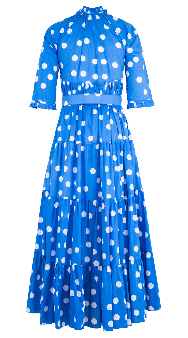 Eden Dress Crew Neck 3/4 Sleeve with Hamilton Belt Maxi Length Cotton Musola (Fellini Dots)