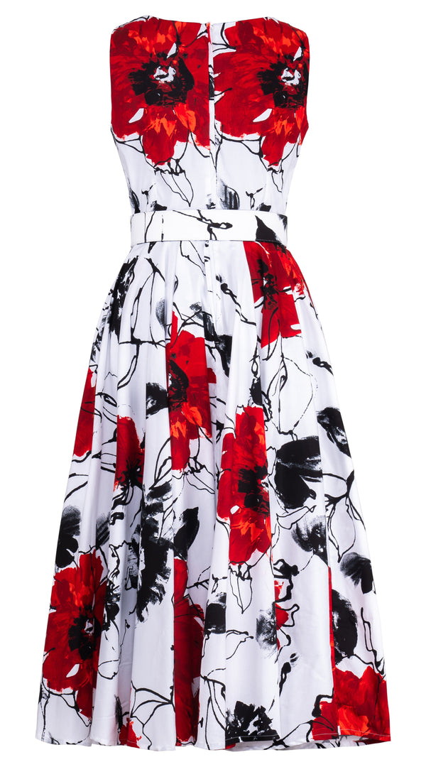 Abelia Dress U Neck Sleeveless Midi Length Cotton Stretch (Fiori D'este Small)