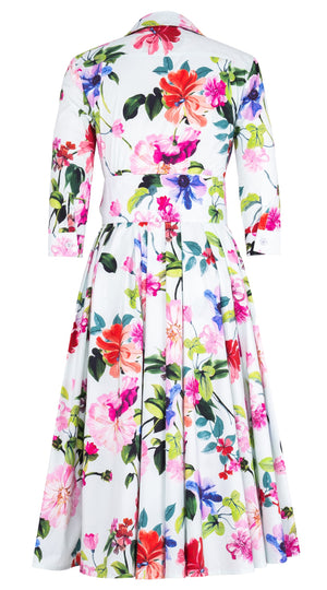 Laurent Dress Shirt Collar 3/4 Sleeve Midi Length Cotton Poplin (Fiori Florance)
