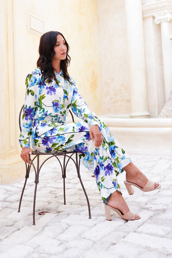 Pajama Shirt & Pajama Pants Silk Twill (Fiori Florance)