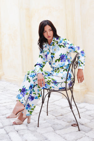 Pajama Shirt & Pajama Pants Silk Twill (Fiori Florance)