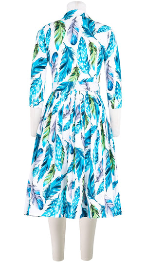 Audrey Dress #2 Shirt Collar 3/4 Sleeve Long Length Cotton Stretch (Floating Feather White)