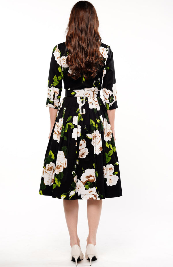 Florance Dress Crew Neck 3/4 Sleeve Long Length Cotton Musola (Amber Queen)