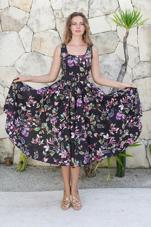 Abelia Dress U Neck Sleeveless Midi Length Poplin (Gallerie Summer Bouquet)