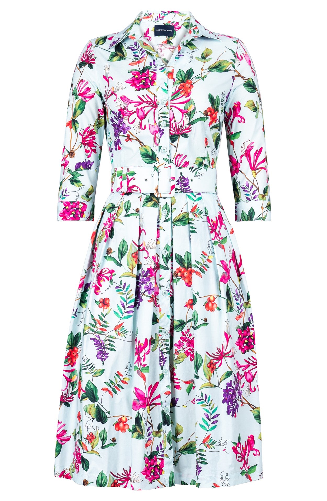 Audrey Dress #1 Shirt Collar 3/4 Sleeve Long Length Cotton Stretch (Ga
