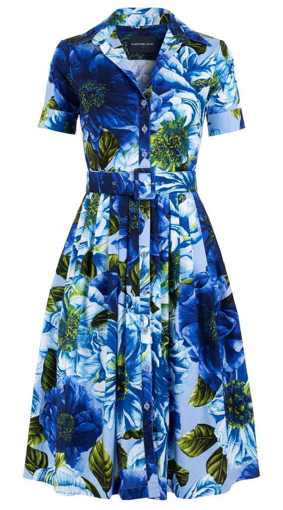 Sabrina Dress Shirt Collar Short Sleeve Long Length Cotton Poplin (Gia
