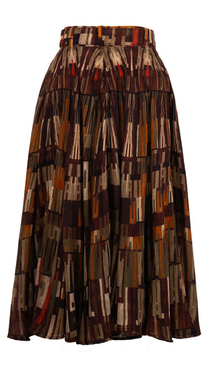 Aster Skirt #1 with Belt Midi Length Wool Musola (Granada Rug) - Ocra Multi