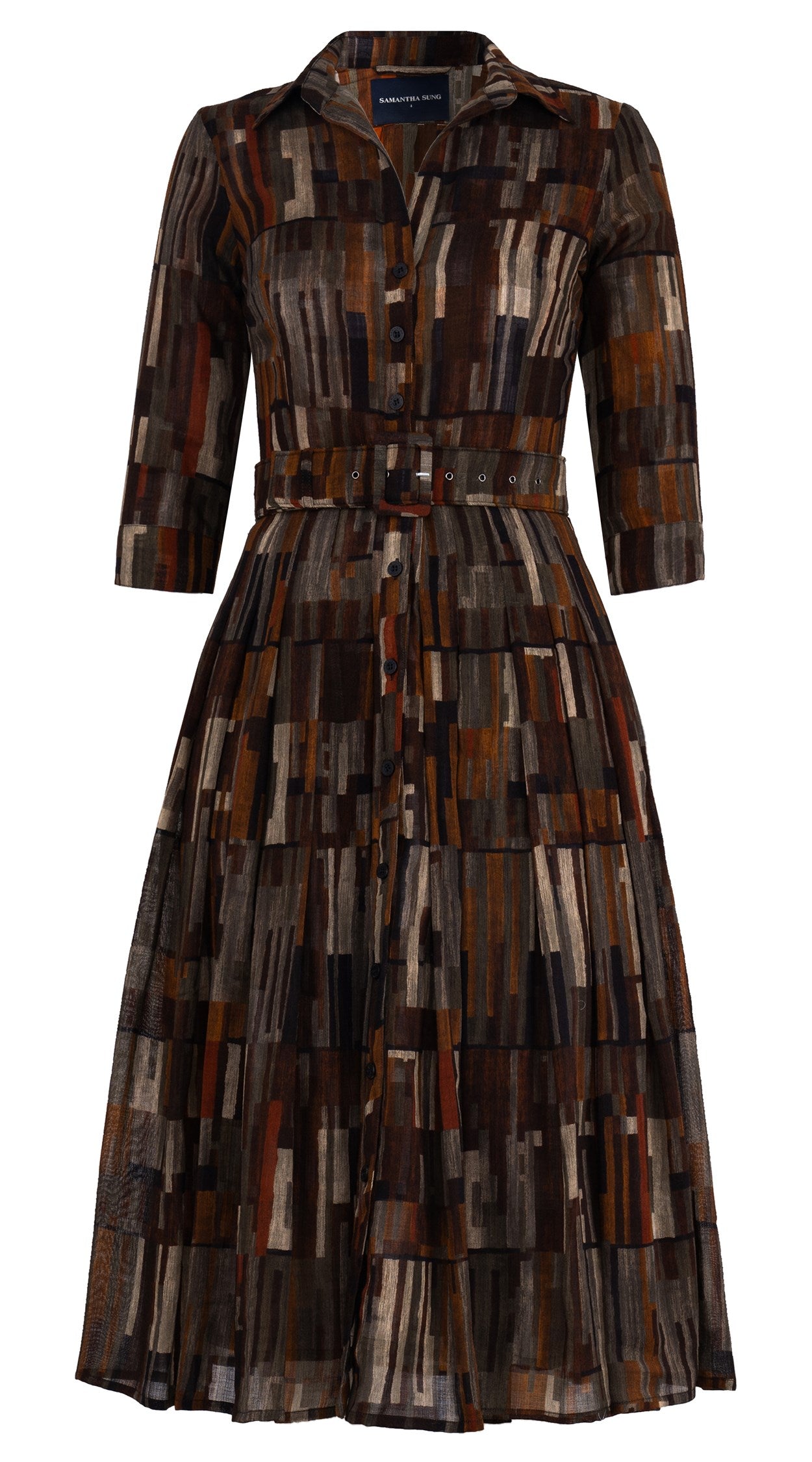 Audrey Dress #4 Shirt Collar 3/4 Sleeve Midi Plus Length Wool (Colombo Leopard) - Midnight Blue main image 1