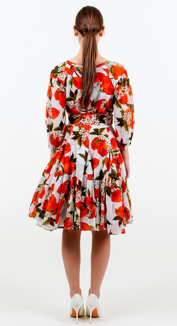 Birdy Dress #2 Crew Neck Slit 3/4 Puff Sleeve Petite Length Cotton Musola (Lemon Original)
