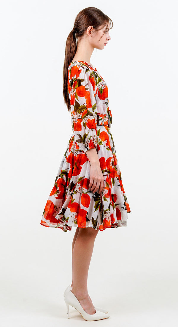 Birdy Dress #2 Crew Neck Slit 3/4 Puff Sleeve Petite Length Cotton Musola (Lemon Original)