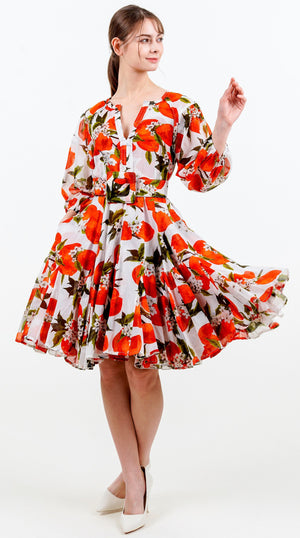 Birdy Dress #2 Crew Neck Slit 3/4 Puff Sleeve Petite Length Cotton Musola (Lemon Original)
