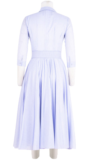 Aster Dress Shirt Collar Ruffle #2 3/4 Sleeve Midi Length Cotton Musola (Hairline Stripe)