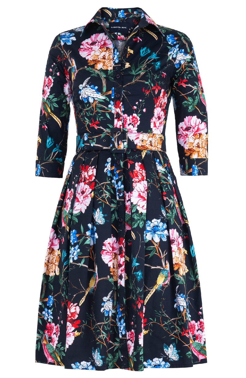 Audrey Dress #1 Shirt Collar 3/4 Sleeve Regular Length Cotton Stretch (Heart Manor)