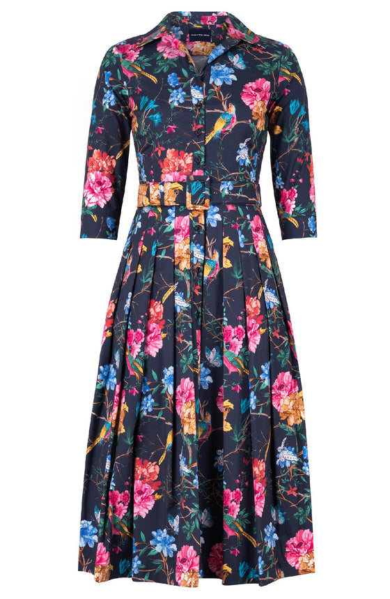 Audrey Dress #4 Shirt Collar 3/4 Sleeve Midi Length Cotton Stretch (Heart Manor)