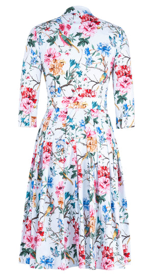 Audrey Dress #4 Shirt Collar 3/4 Sleeve Long Length Cotton Stretch (Heart Manor)