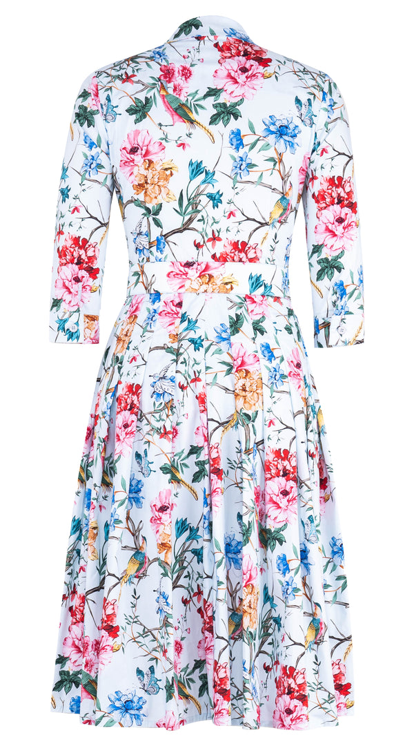 Audrey Dress #4 Shirt Collar 3/4 Sleeve Long Length Cotton Stretch (Heart Manor)