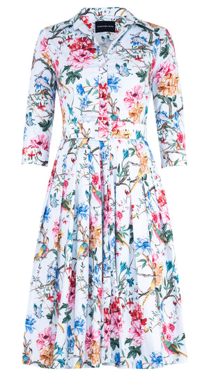 Audrey Dress #4 Shirt Collar 3/4 Sleeve Long Length Cotton Stretch (Heart Manor)