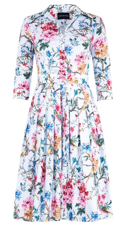 Audrey Dress #4 Shirt Collar 3/4 Sleeve Long Length Cotton Stretch (Heart Manor)