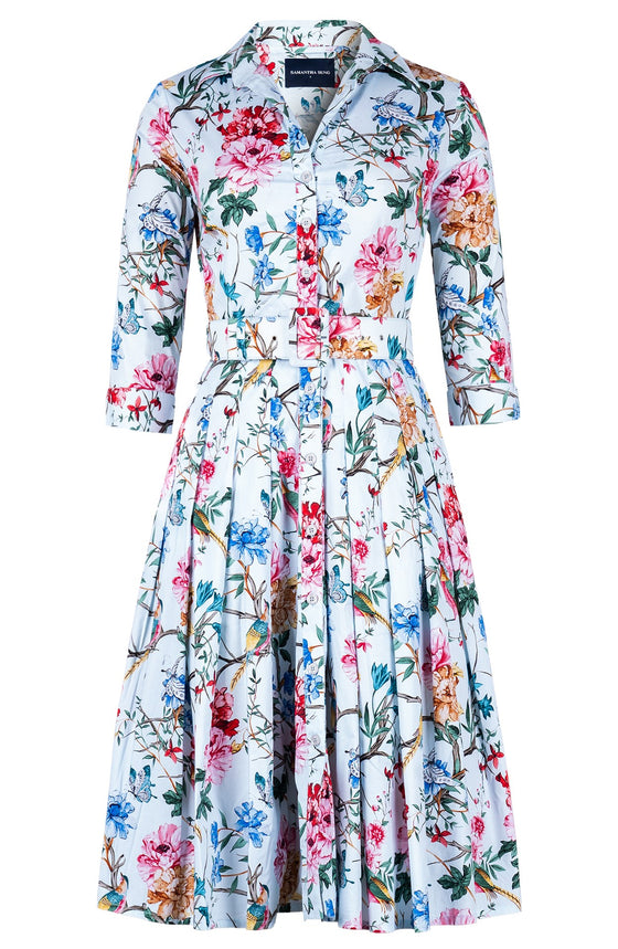 Audrey Dress #4 Shirt Collar 3/4 Sleeve Long Length Cotton Stretch (Heart Manor)