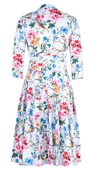 Audrey Dress #4 Shirt Collar 3/4 Sleeve Long Length Cotton Stretch (Heart Manor)