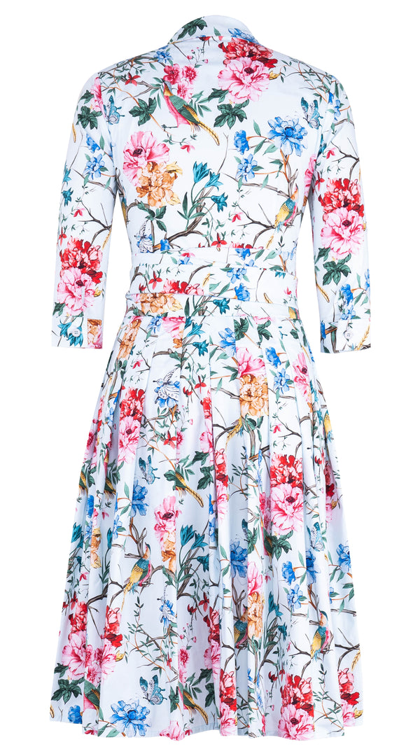 Audrey Dress #4 Shirt Collar 3/4 Sleeve Long Length Cotton Stretch (Heart Manor)