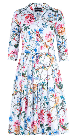 Audrey Dress #4 Shirt Collar 3/4 Sleeve Long Length Cotton Stretch (Heart Manor)