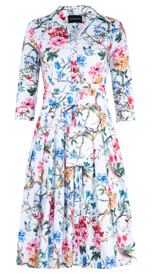 Audrey Dress #4 Shirt Collar 3/4 Sleeve Long Length Cotton Stretch (Heart Manor)