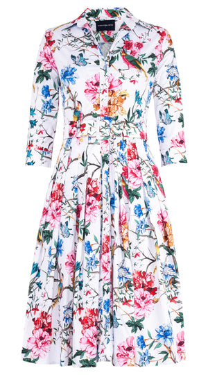 Audrey Dress #4 Shirt Collar 3/4 Sleeve Long Length Cotton Stretch (Heart Manor)