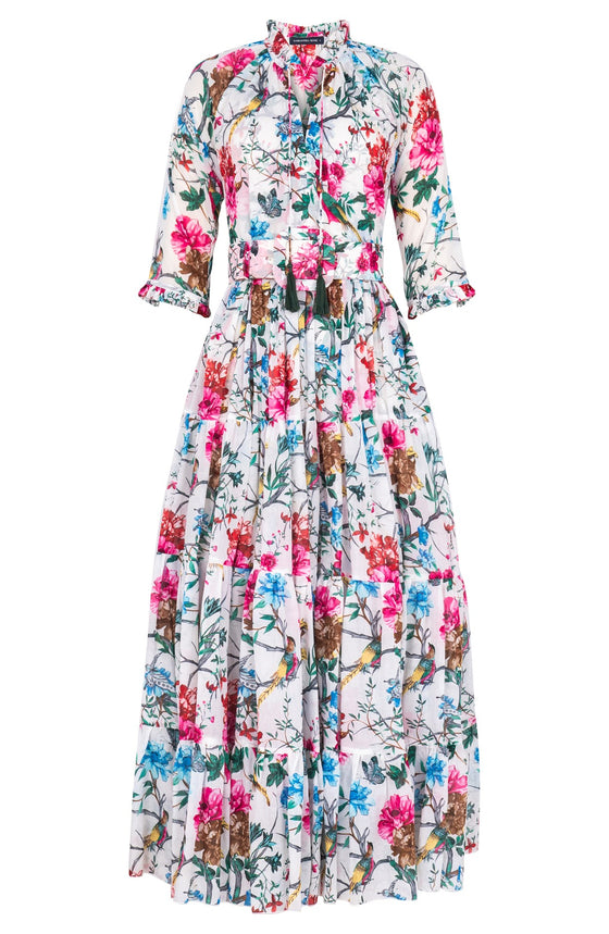 Eva Dress Crew Neck 3/4 Sleeve Maxi Length Cotton Musola (Heart Manor)