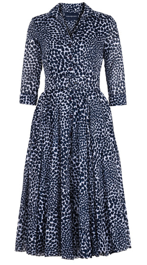 Aster Dress Shirt Collar 3/4 Sleeve Midi Length Cotton Musola (Heart Wave)