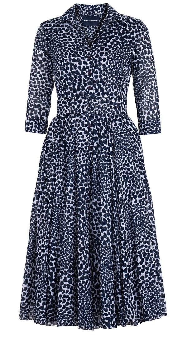 Aster Dress Shirt Collar 3/4 Sleeve Midi Length Cotton Musola (Heart Wave)