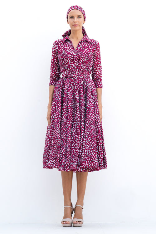 Aster Dress Shirt Collar 3/4 Sleeve Midi Length Cotton Musola (Heart Wave)