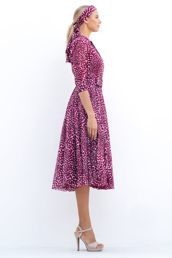 Aster Dress Shirt Collar 3/4 Sleeve Midi Length Cotton Musola (Heart Wave)