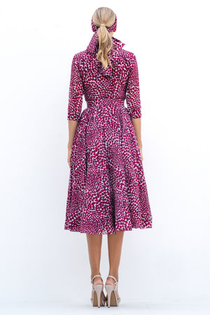 Aster Dress Shirt Collar 3/4 Sleeve Midi Length Cotton Musola (Heart Wave)