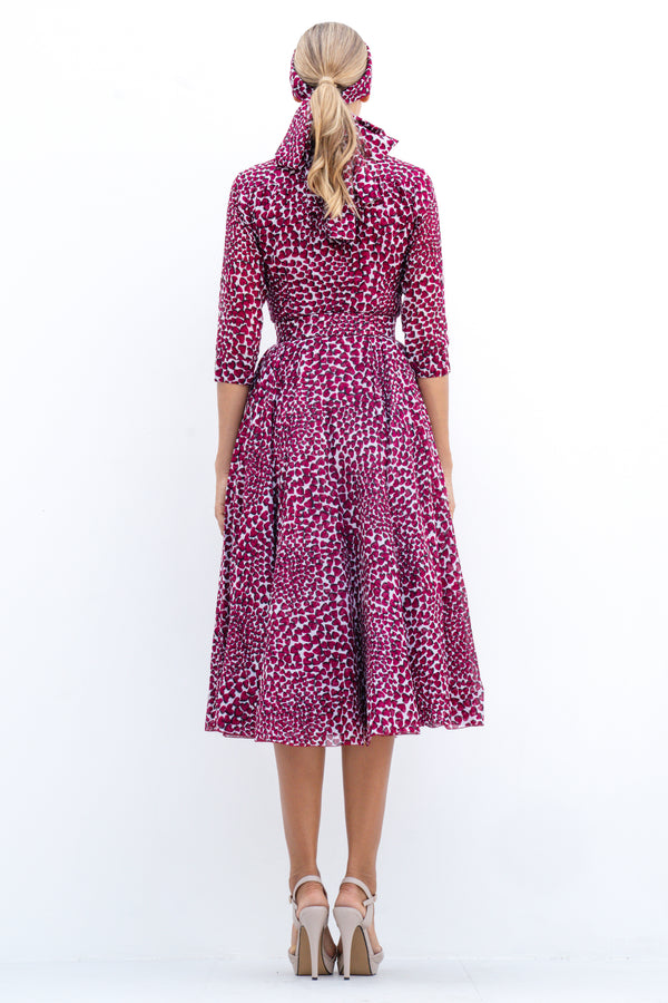 Aster Dress Shirt Collar 3/4 Sleeve Midi Length Cotton Musola (Heart Wave)