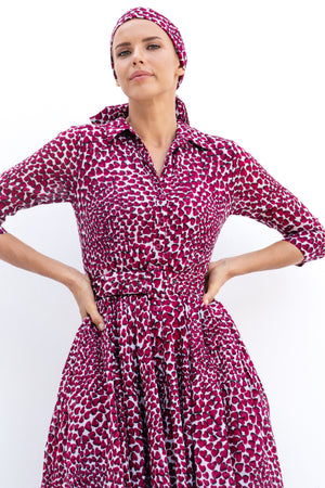Aster Dress Shirt Collar 3/4 Sleeve Midi Length Cotton Musola (Heart Wave)
