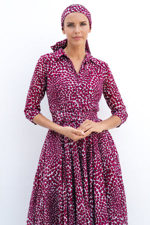 Aster Dress Shirt Collar 3/4 Sleeve Midi Length Cotton Musola (Heart Wave)