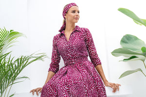 Aster Dress Shirt Collar 3/4 Sleeve Midi Length Cotton Musola (Heart Wave)