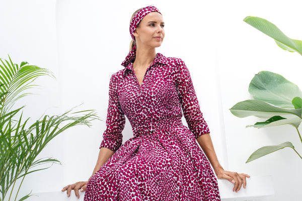 Aster Dress Shirt Collar 3/4 Sleeve Midi Length Cotton Musola (Heart Wave)
