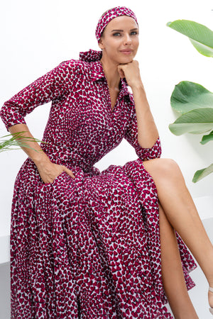 Aster Dress Shirt Collar 3/4 Sleeve Midi Length Cotton Musola (Heart Wave)