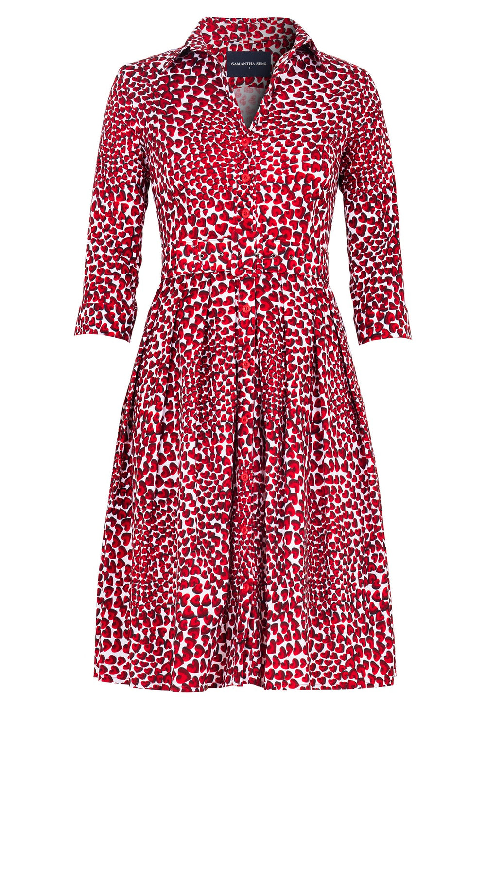 Audrey Dress #1 Shirt Collar 3/4 Sleeve Cotton Stretch (Heart Wave)