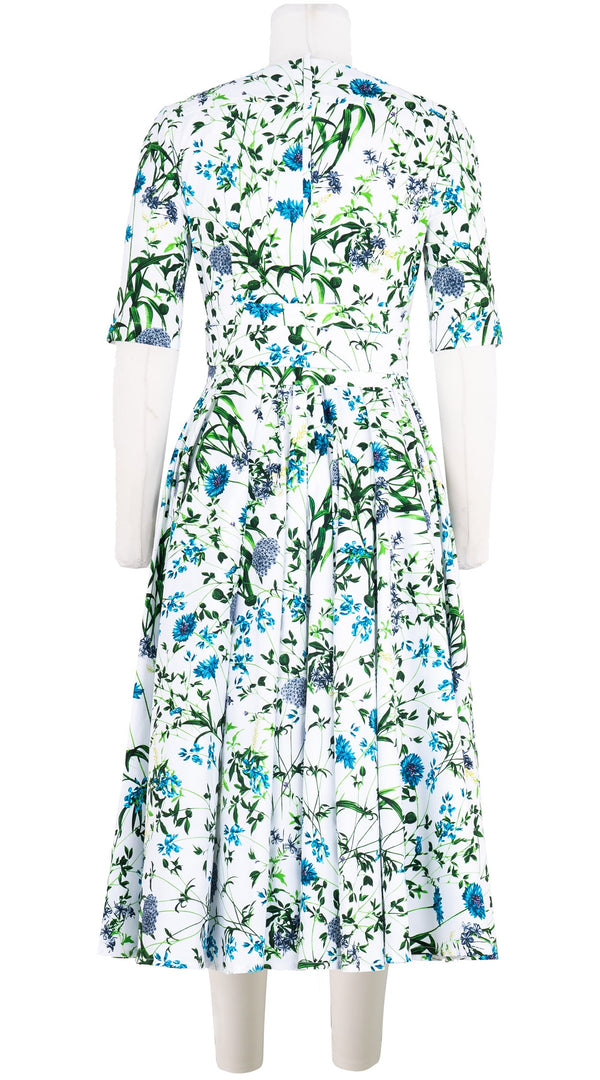 Abelia Dress V Neck 1/2 Sleeve Midi Length Cotton Stretch (Hempstead Flower)