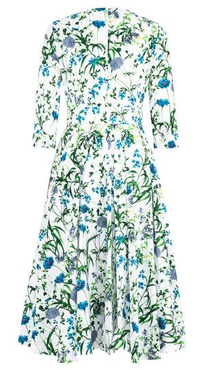Abelia Dress V Neck 3/4 Sleeve Midi Length Cotton Stretch (Hempstead Flower)