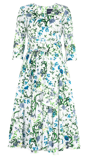 Abelia Dress V Neck 3/4 Sleeve Midi Length Cotton Stretch (Hempstead Flower)