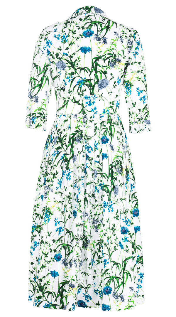 Audrey Dress #2 Shirt Collar 3/4 Sleeve Long Length Cotton Stretch (Hempstead Flower)