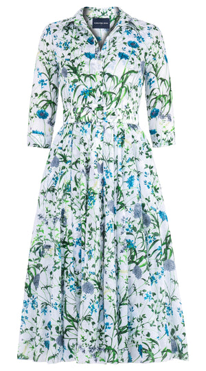Aster Dress Shirt Collar 3/4 Sleeve Midi Length Cotton Musola (Hempstead Flower)